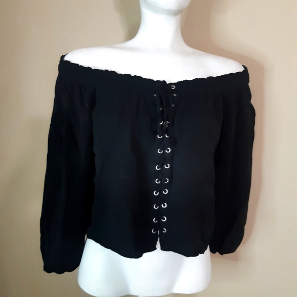 Harlow Tops - Harlow | front lace up off the shoulder  crop top